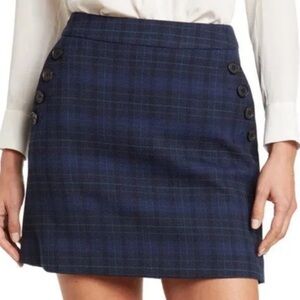Veronica Beard Plaid Navy Blue Button Skirt